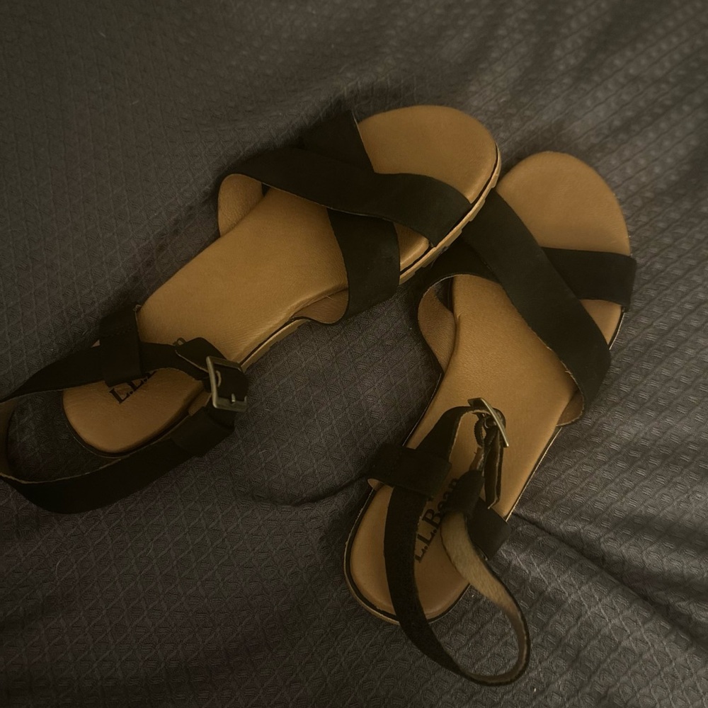 LL bean black strap sandals, women’s 11